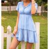 Women's Fashionable Temperament Solid Color V-neck Short Sleeved Dress