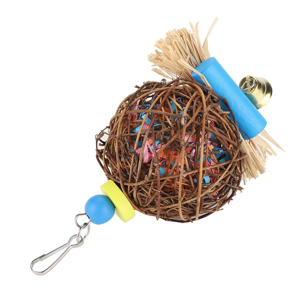 Bird Parrot Chewing Toy Natural Rattan Ball Toys for Small Birds with Paper Strips