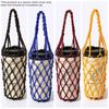 Reusable Woven Coffee Cup Holder Handmade Mesh Water Bottle Carry Bag with Shoulder Strap for Walking Office Picnic Travel
