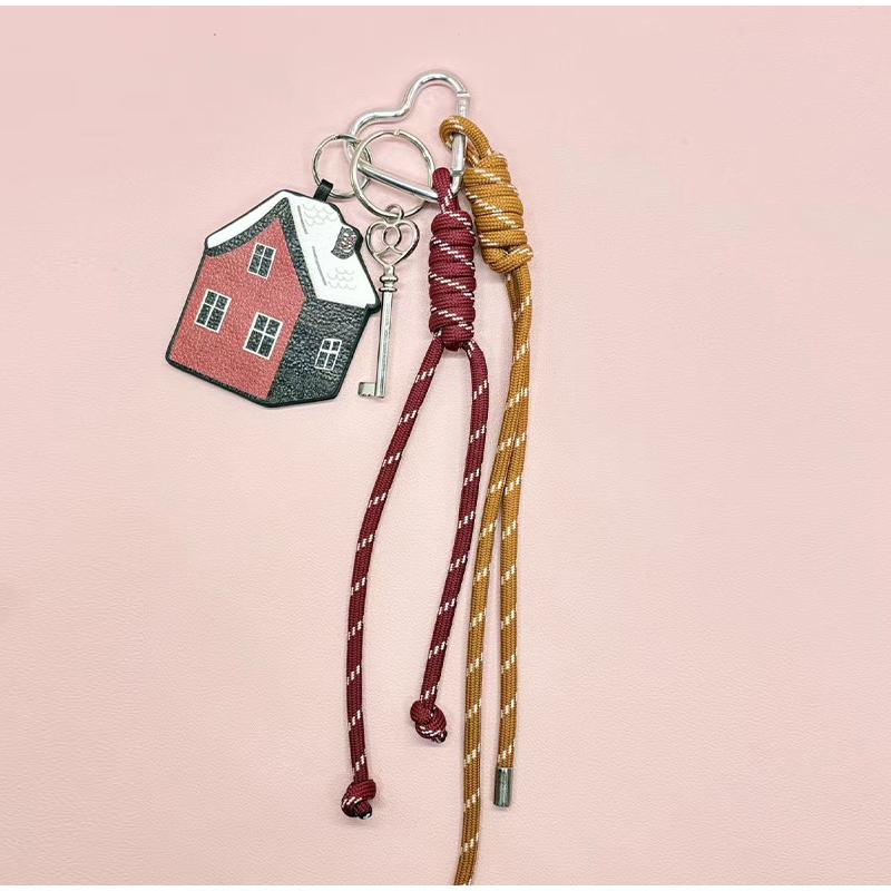 Red House Braided Rope Bag Pendant Double-sided Leather Keychain Pendant Fashion Versatile 3d Hand-woven Pendant Exquisite Gifts