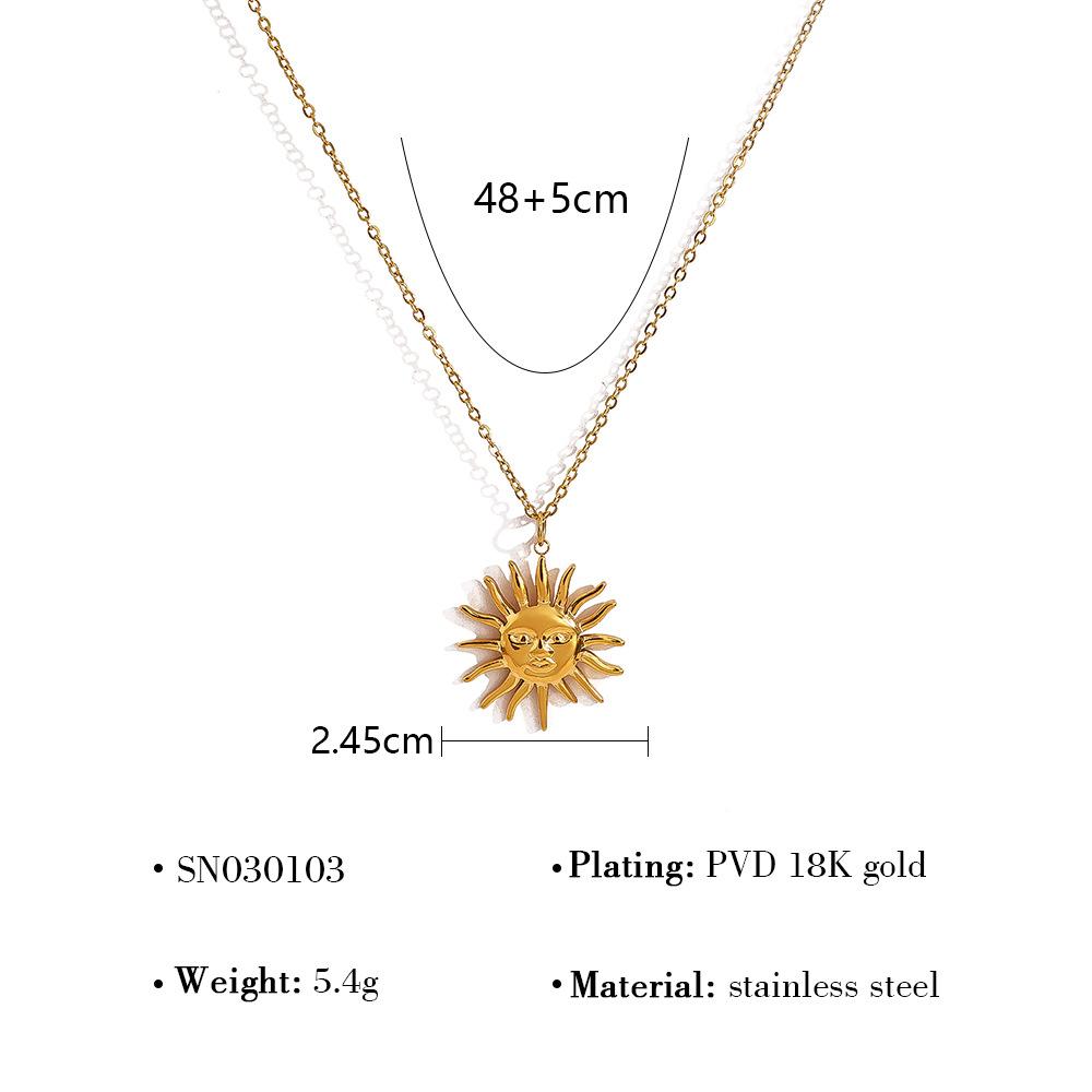 

Gold Disc Collarbone Necklace Smiley Face Sun Star Pendant Women Light Luxury Versatile Jewelry