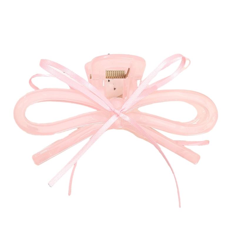 Lightweight Ergonomic Hair Claw Clip With Ribbon Bows Practical Acrylic Hairpin Hair Ornament For Office School Styling