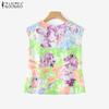 ZANZEA Women Summer Print Casual Round Neck Sleeveless Blouse