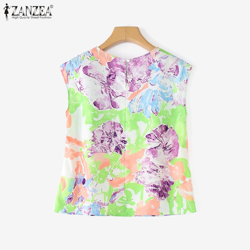 ZANZEA Women Summer Print Casual Round Neck Sleeveless Blouse