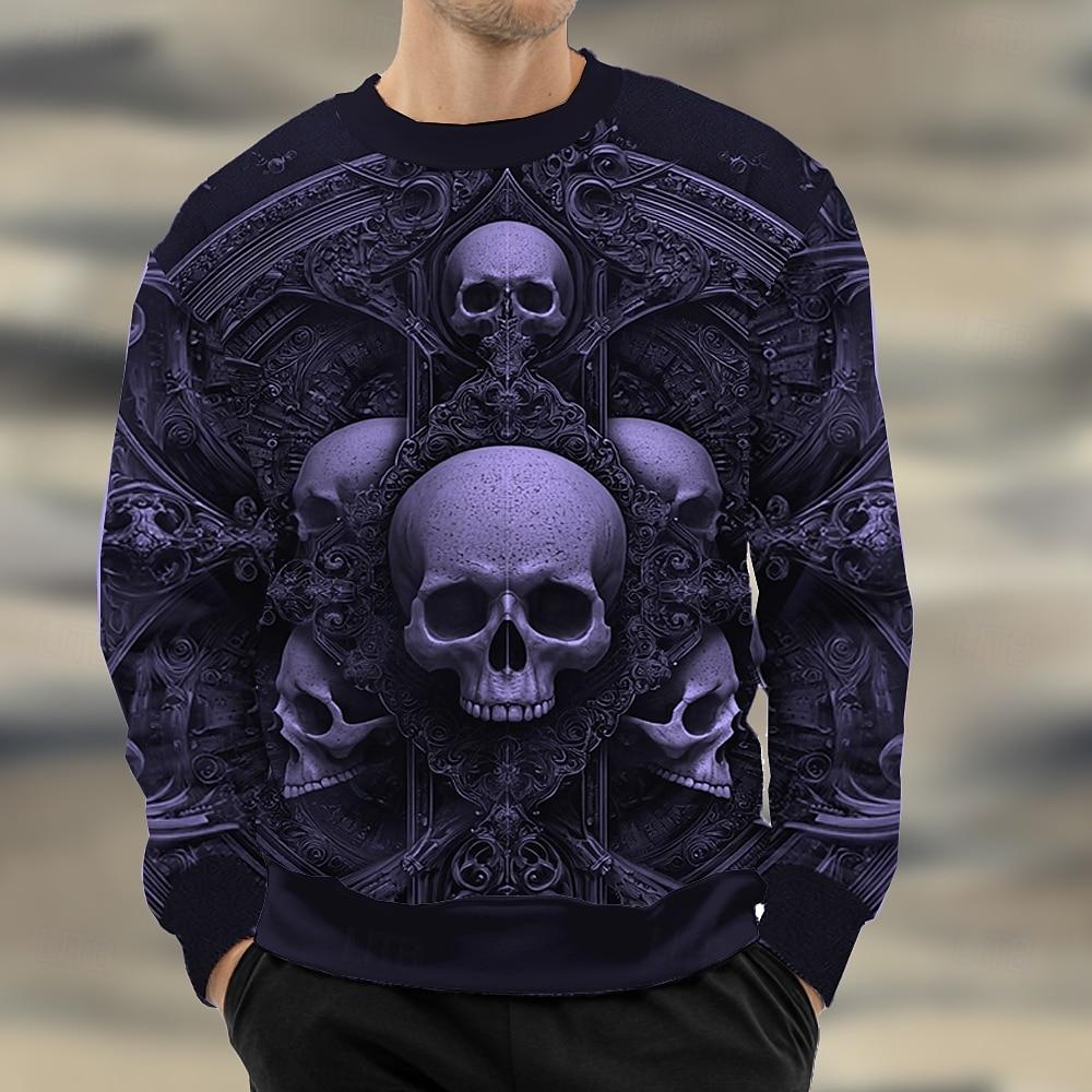 

2025 Fashion Desgin Skull Graphics Men s Casual Hoodies Sweatshirts Fall Winter Crew Neck Pullover Long Sleeve Trendy Streetwear 5XL