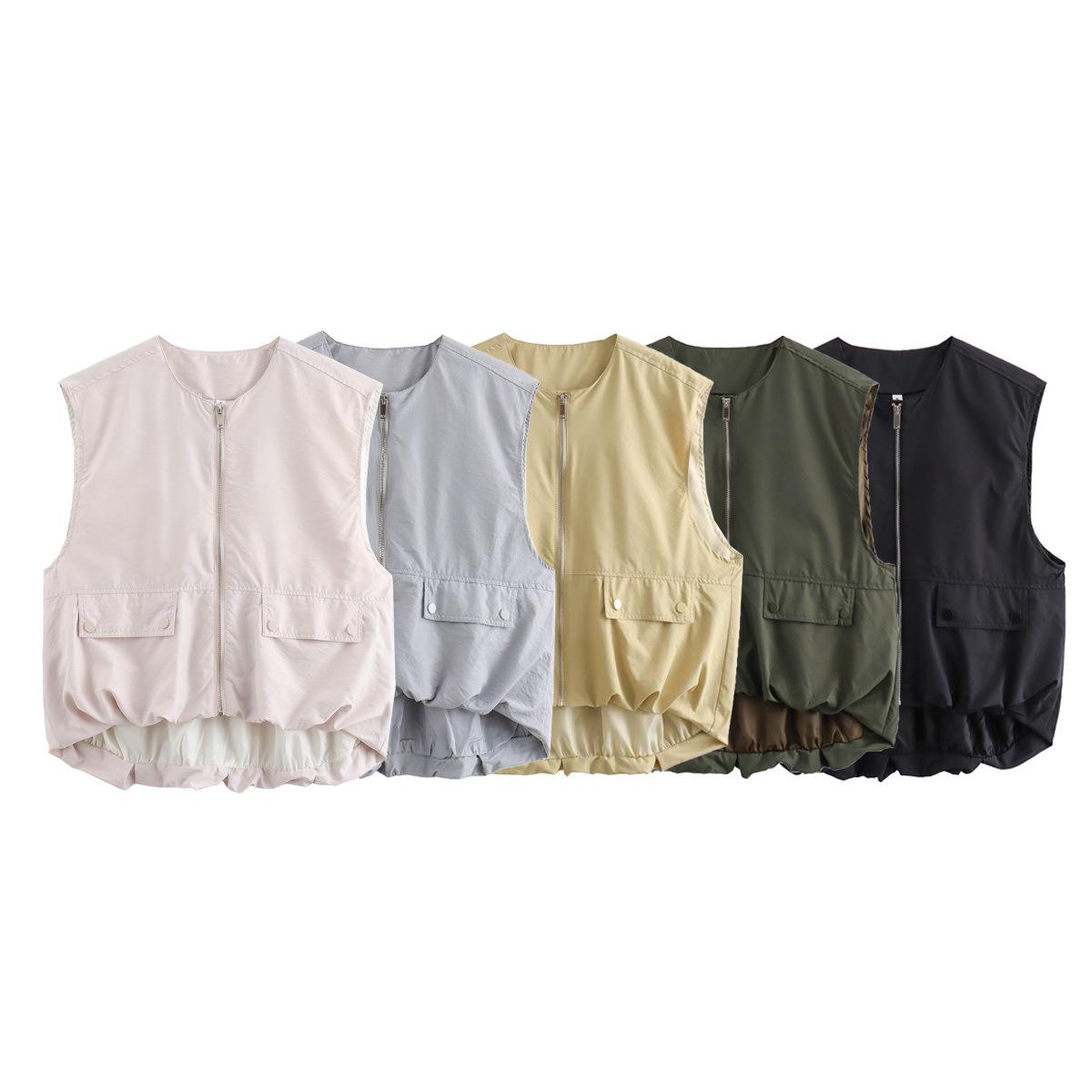 

2025 Summer Women s Casual Sleeveless Round Neck Vest with Pleated Hem Large