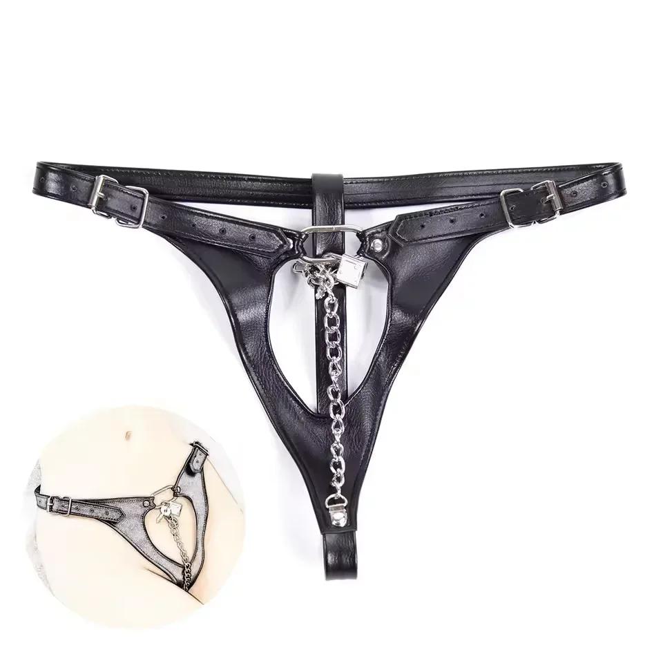Fun Belt Chain Queen Suit Panties Leather Lock Chastity Pants Flirty Leather Pants18+ Sexy Lingerie