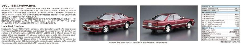 Série de Carros Modelo em Escala Aoshima Bunka Kyozai 61 Nissan UF31 Leopard Altima 1986 Modelo de Plástico 1/24 Não. 3,0