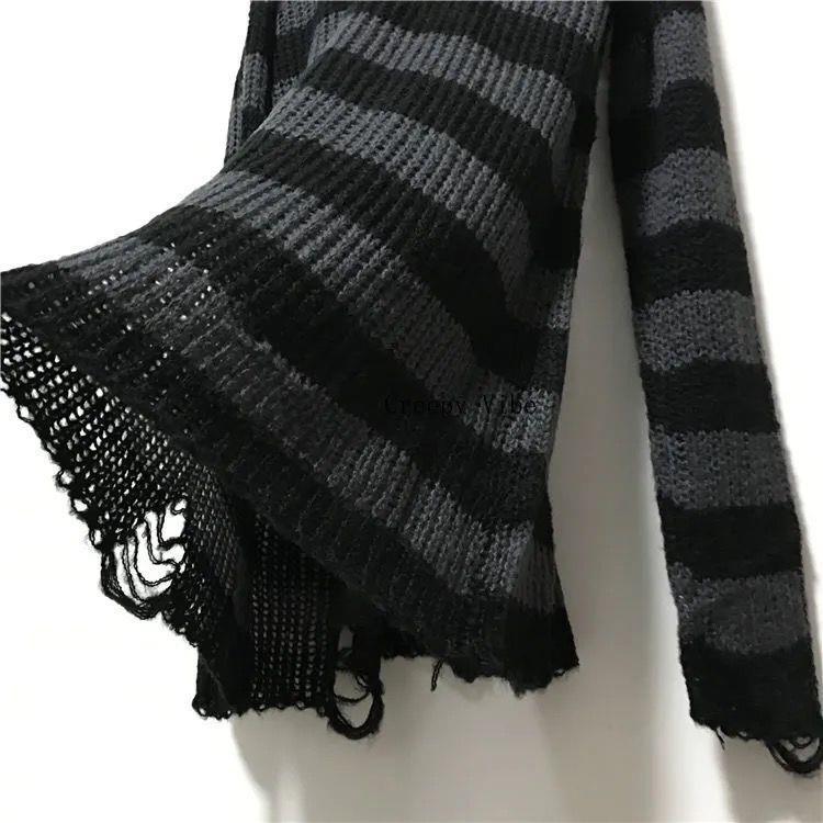 Ripped Striped Korean Sweater - Unisex, Color Block Knitwear