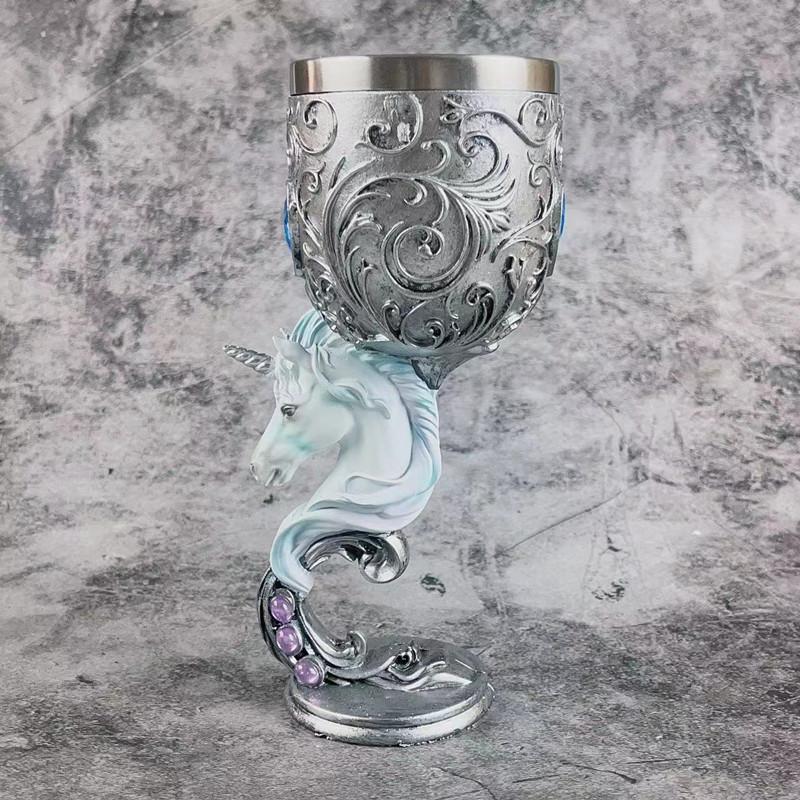 Calice da Vino in Acciaio Inossidabile Graal del Drago Scultura Tridimensionale Creativa 3D Coppa Medievale Retrò per Coppia Coppa da Vino Rosso in Resina
