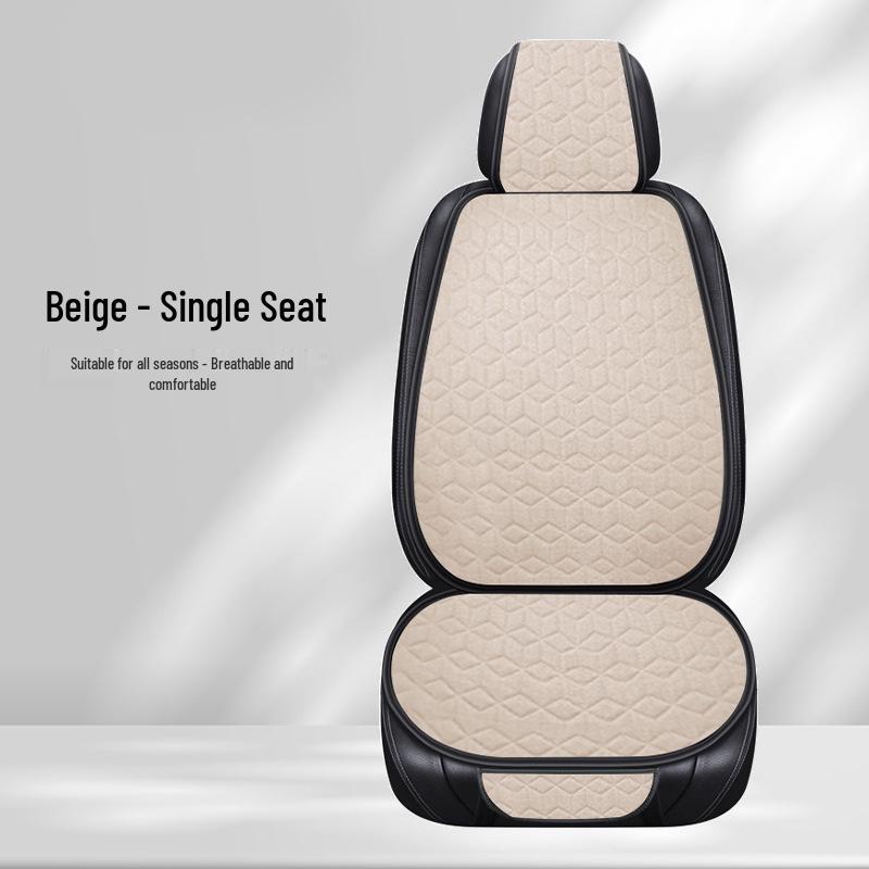 Universal All-Season Linen Car Seat Cushion Set - 3-Piece with Back Cushion and Headrest