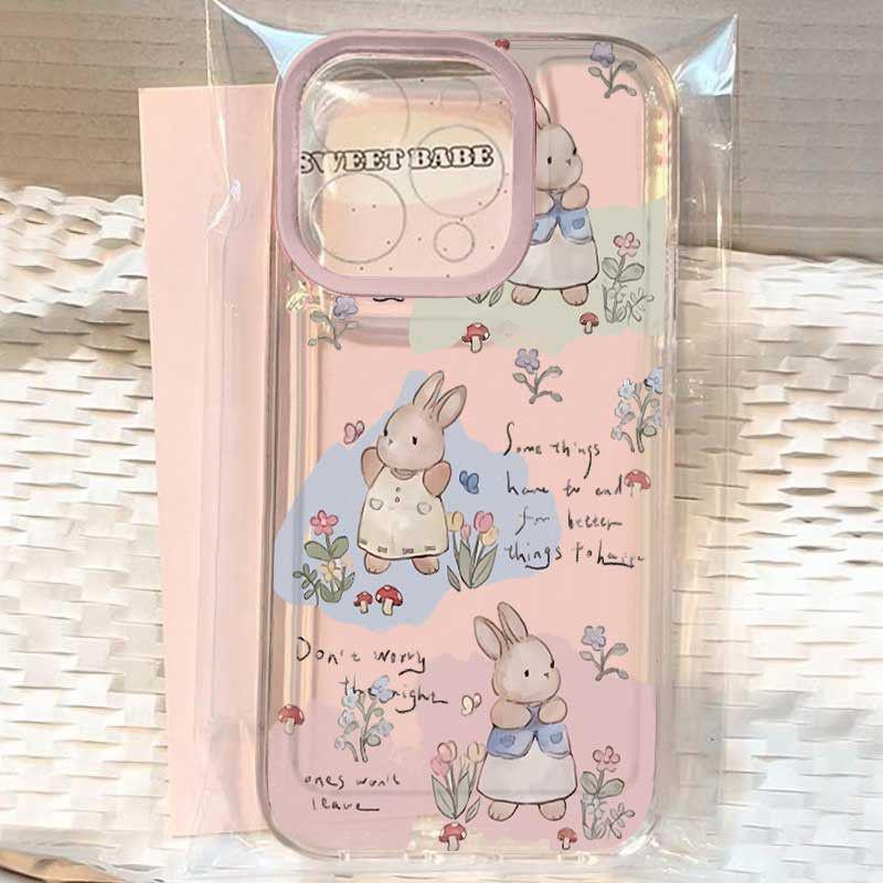 Floral Rabbit Transparent Soft Case for Apple iPhone 14/15/16/17 Pro/Pro Max