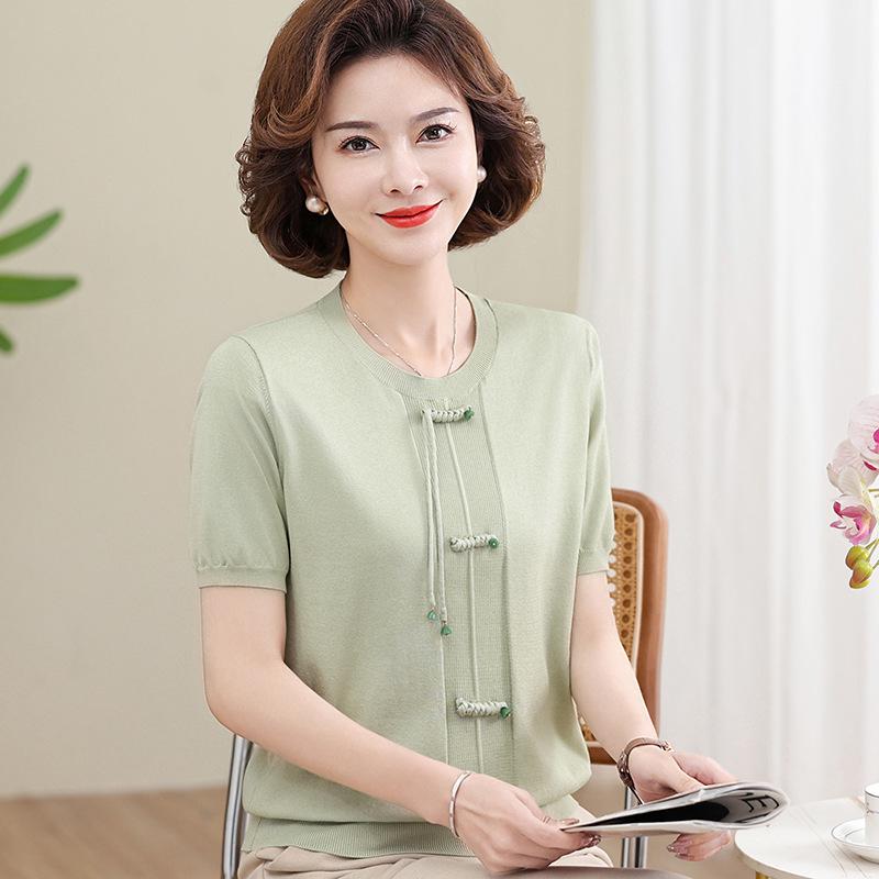 

Silk Knit Chinese-Style Summer T-Shirt for Moms & Seniors - Short Sleeve 4XL (Recommended 67.5-75 kg) зелёный