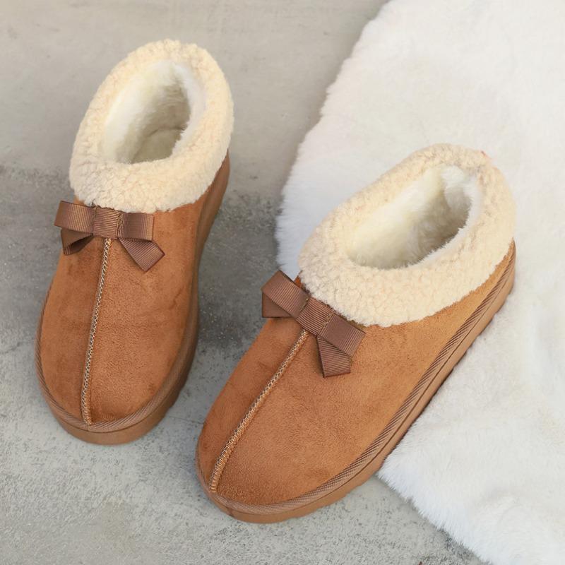 Autumn and Winter New Round Head Bow Cover Foot Wool Cotton Shoes Women's Cross-border Warm and Velvet Short Snow Boots