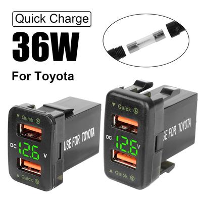 12-24V Voltmeter Dual USB QC Car Socket Charger Quick Charge For Mobile Phone Fast Charge LED Car Accessories Power Adapter For Toyota