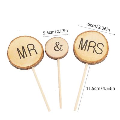 3 ks Toppery na dort Mr&Mrs Přírodní dřevo Dekorace dortu Chic Rustikální Svatba pro Pár Milenec Oslava Výročí Narozeniny