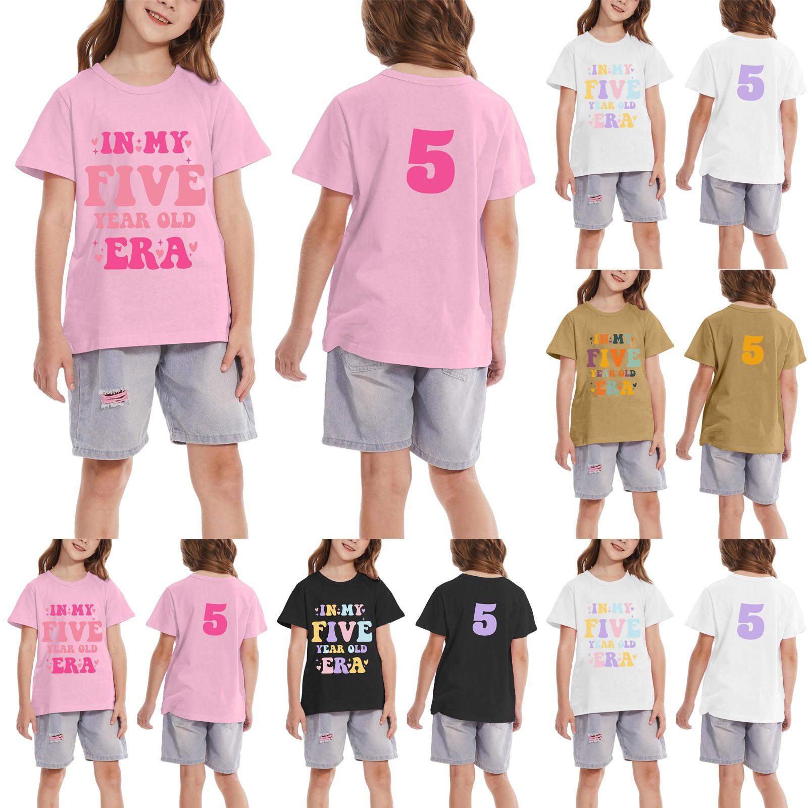 

Toddler Girl Boy Shirt Birthday T-Shirts Kids Shirts 5 Years 120 розовый