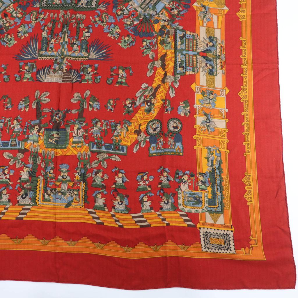 Great HERMES scarf ASTRES et SOLEILS Large shawl Red series cashmere Women Used