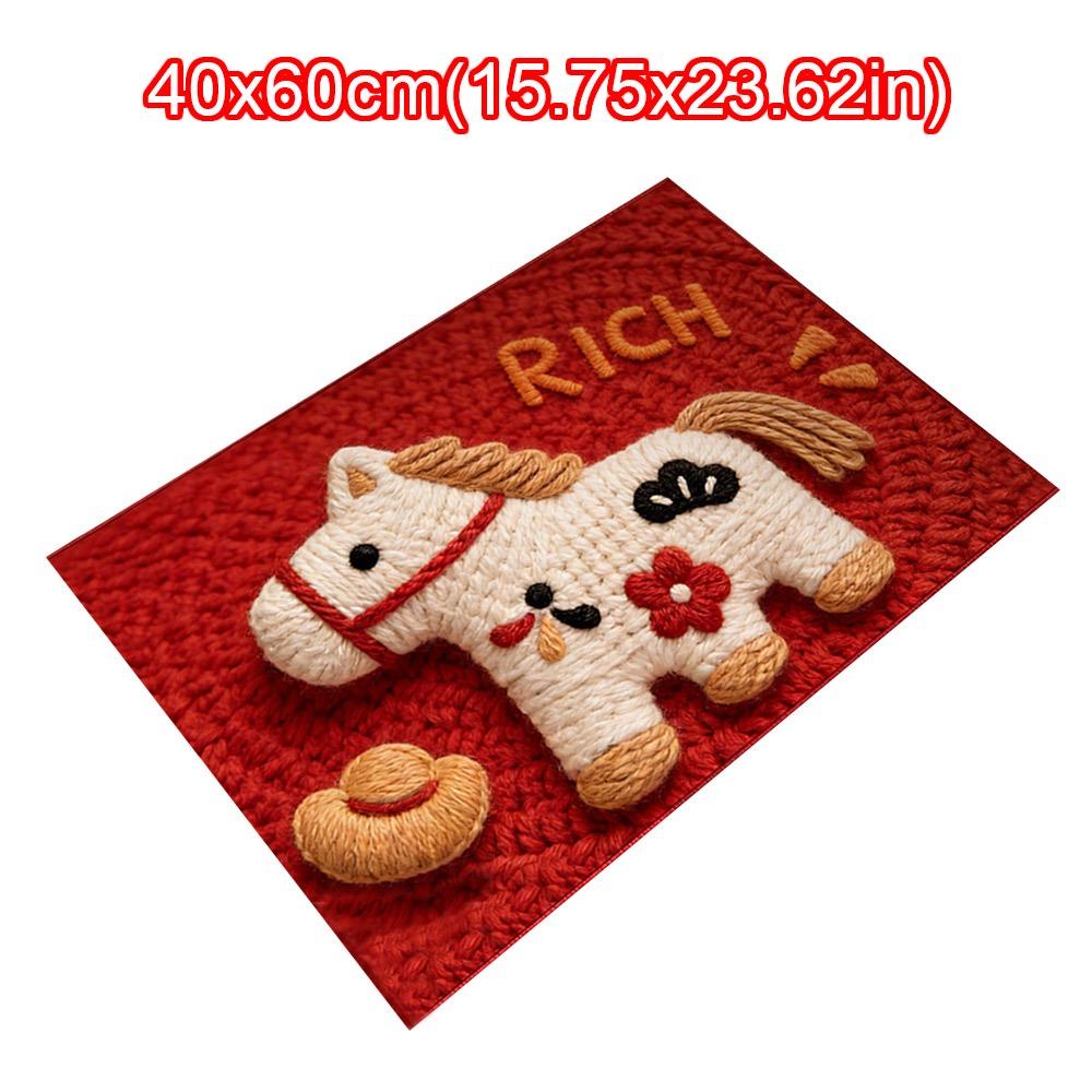 

Cute Horse Pattern New Year Door Mat Red Non-slip Door Carpet Soft Foot Mat Home Decorations