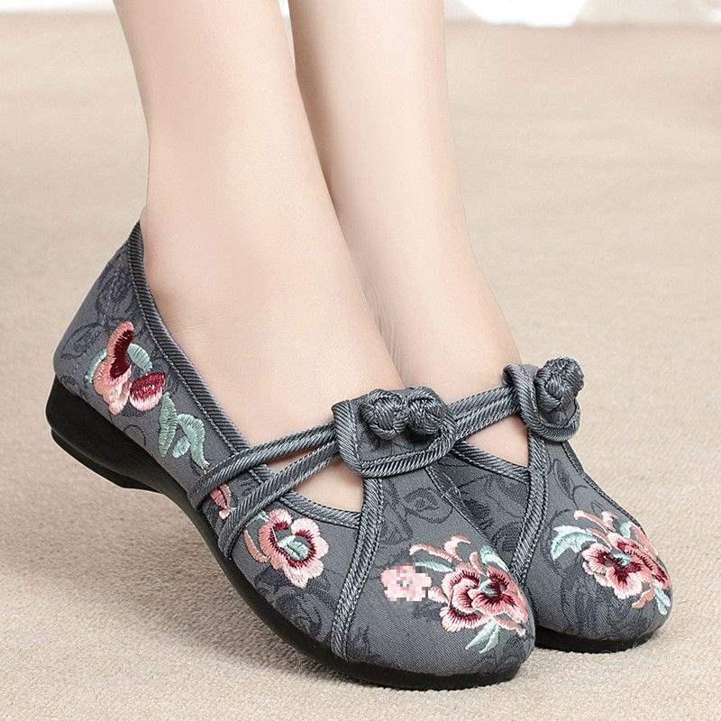 Dames Hanfu Geborduurde Etnische Zachte Zool Ronde Neus Antislip Stoffen Schoenen