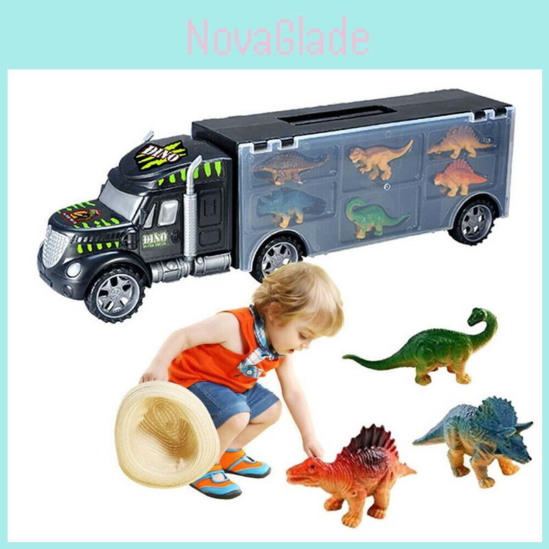 Exciting Dinosaur Truck Carry Case Transporter Dino Figures Playset For Kids Xmas Gift