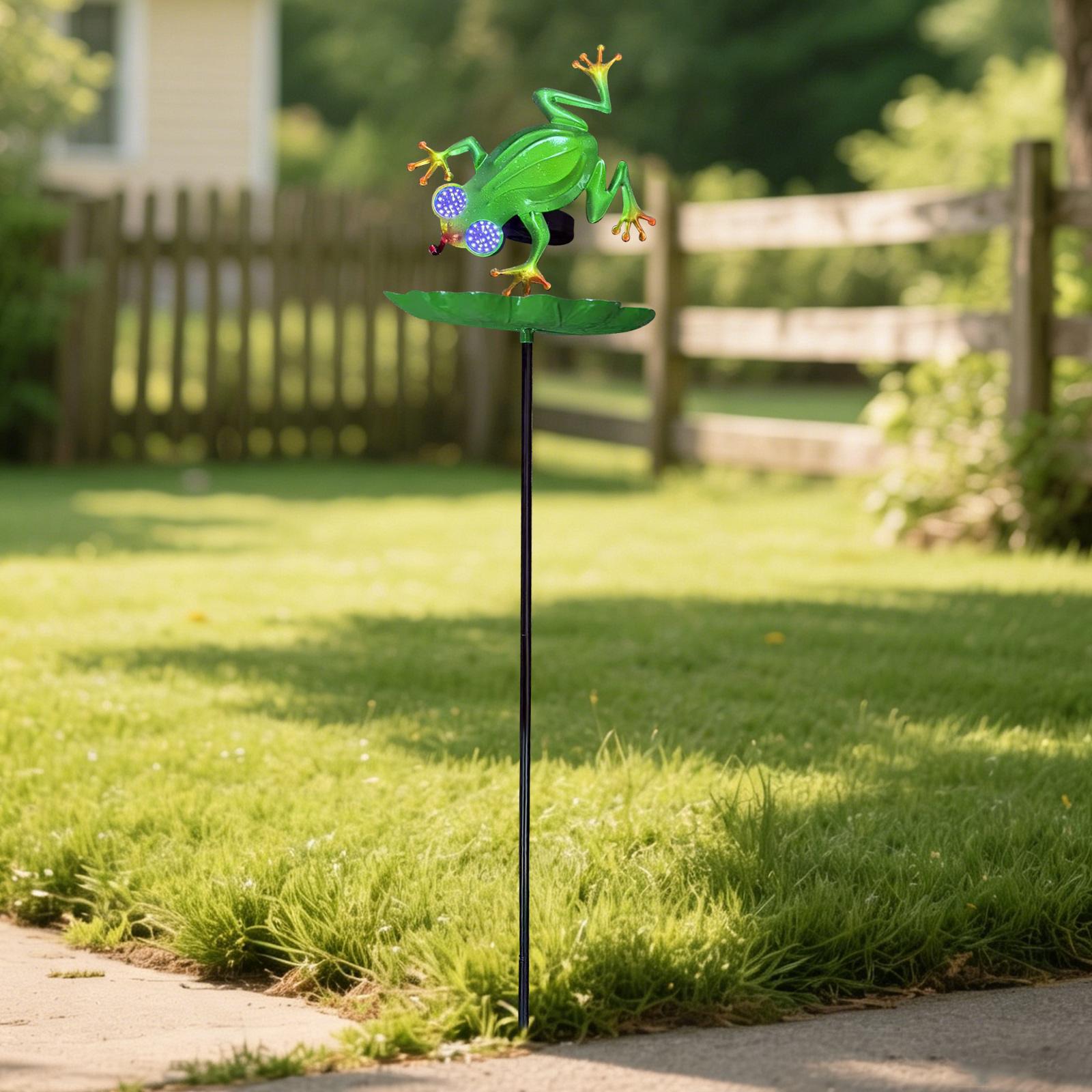 

Solar Powered Frog Garden Stake with Bird Feeder and Decorative Leaf Platform Outdoor Yard Ornament for Lawn Patio and Garden One Size чорний