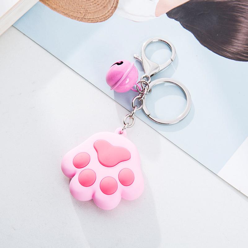 Creative 3D Cute Soft Rubber Cat Paw Keychain with Bell - Car Pendant Ring 