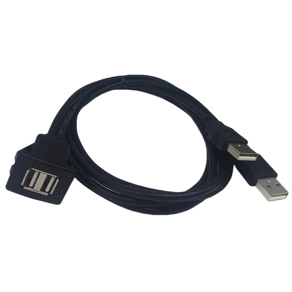USB 2.0 Dual Male To Female Car Dashboard Flush/Mount/Socket Extension Cable 1M