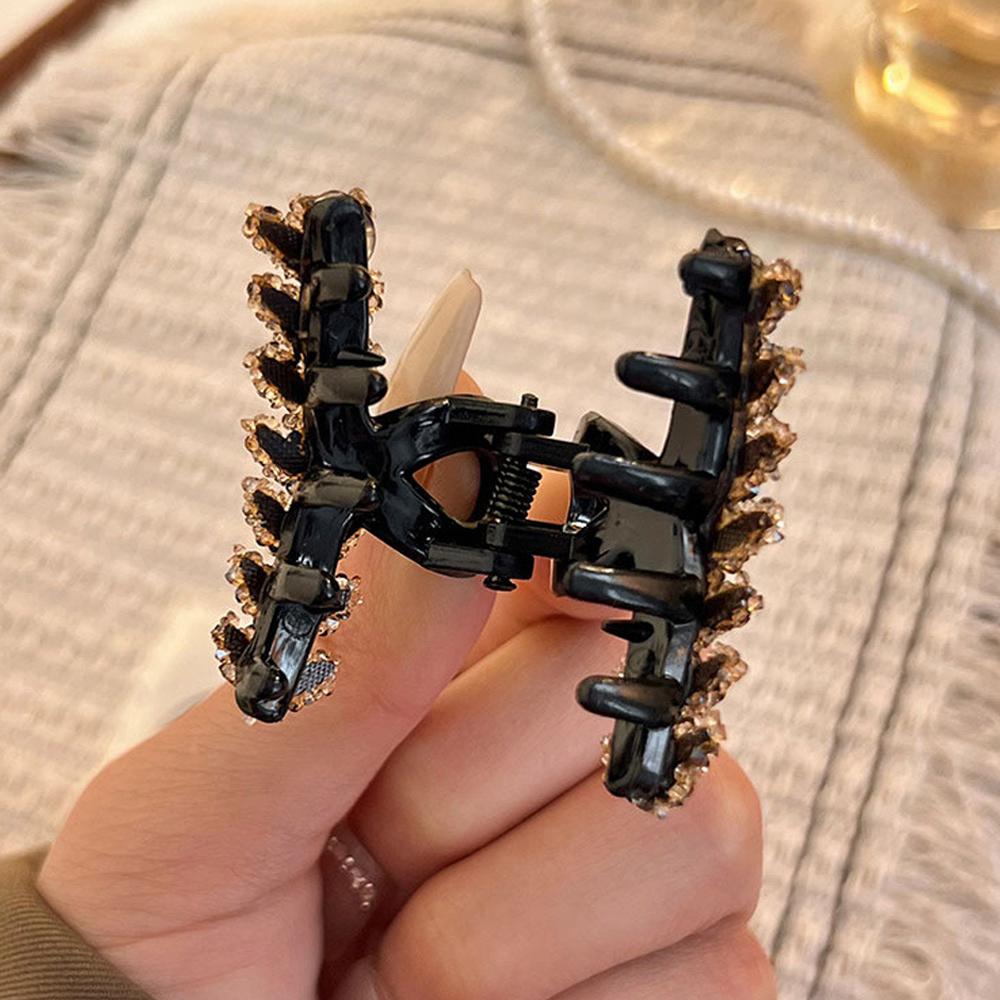 Rhinestones Leaf Shaped Hair Claw Small Size Crystal Wheat Shark Jaw Clamp For Strong Hold Bun Women Girls Daily Use Headwear