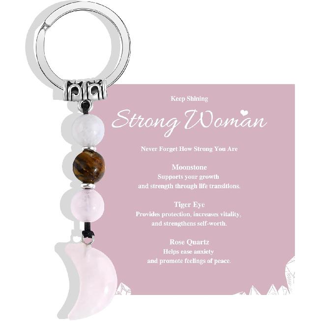 Natural Healing Crystal Heart Keychain Inspirational Gifts for Women Her