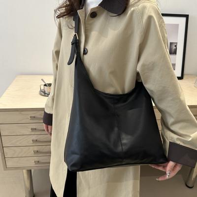 Koreanischer Stil Pendler-Schultertasche Retro Große Kapazität PU-Leder-Tragetasche Einfarbige Minderheiten-Design Damen-Achseltasche