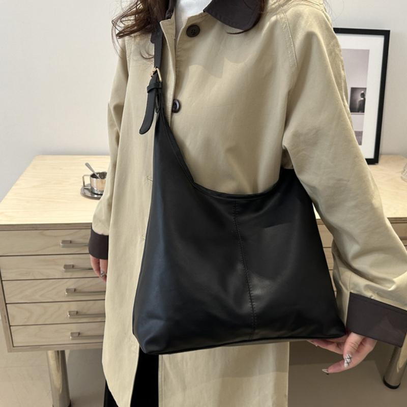Korean Style Commute Shoulder Bag Retro Large Capacity Pu Leather Tote Bag Solid Color Minority Design Women's Underarm Bag