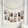 Unique Wooden Bead Hanging Photo Display Frame - Decorative Chic Collage Picture Holder with Clips and Garland