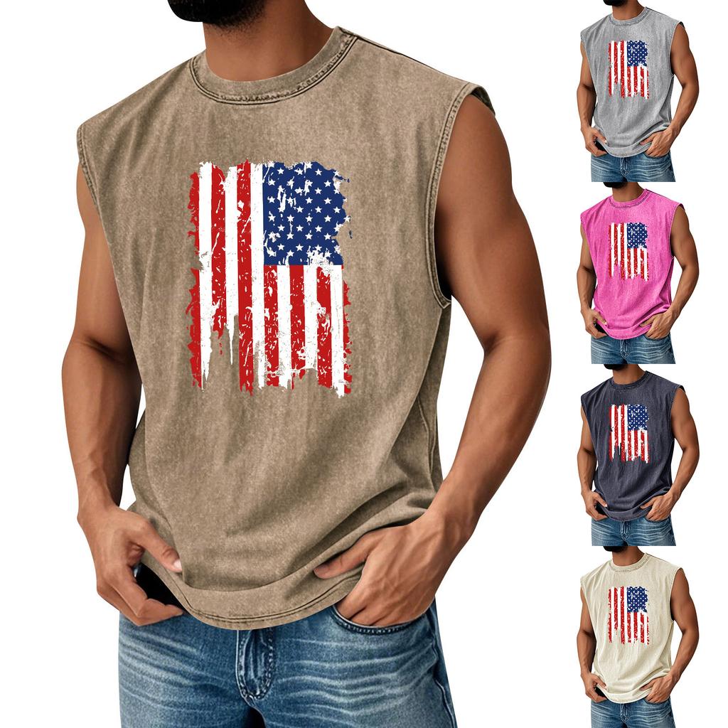 Men's Printed Round Neck Distressed Top Casual Comfort Vest