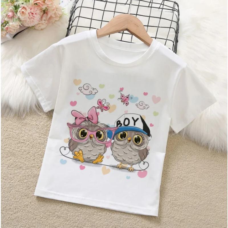 Summer Clothes for Children Owl Cartoon Print T-Shirt Baby Short Sleeve Top Kids Thin Section Wear