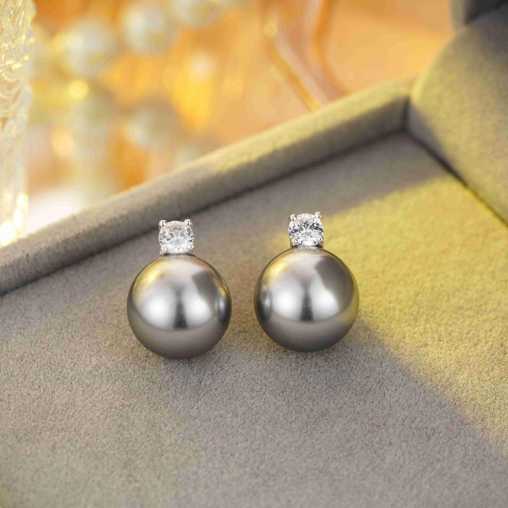 925 Silver South Sea & Akoya Baroque Pearl Stud Earrings - Perfectly Round, Lustrous, Classic Diana Style for Women