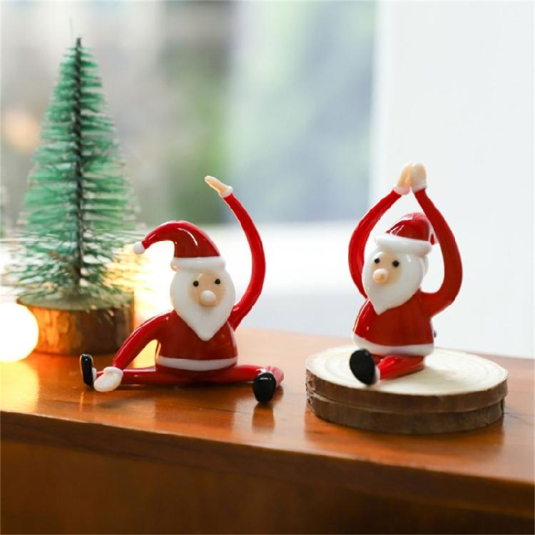 Christmas Decorative Figurine Santa Clauses Ornament Glass Yogas Santa Clauses Figurines for Holiday Car Home Decorations