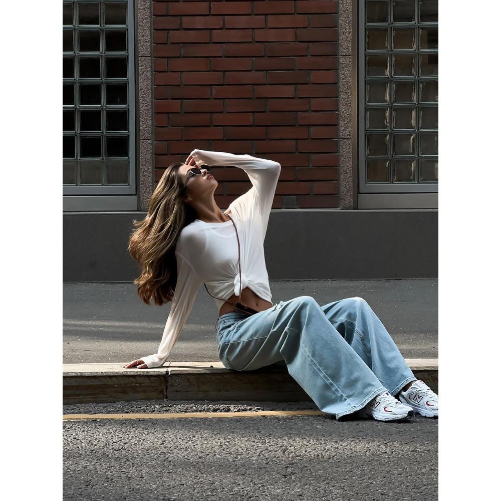 Hirsionsan 2025 Basic Lyocell T-Shirts Damen Frühling Sommer Langarm Locker Unterteile Damen Casual Gestrickt Weich Damen Tops