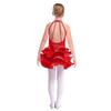 Girls Sparkly Rhinestone Latin Dance Dress Sleeveless Backless Design with Flowy Tiered Skirt for Competition