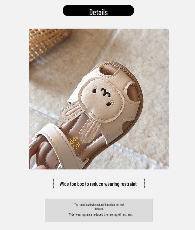Girls' Hollow Headband Sandals: Little Rabbit Princess Shoes - Summer 2026, Soft Sole, Non-Slip, Versatile Beach Shoes