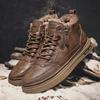Fashion Mens Boots Winter Fashion High Top Leather Shoes Brown Black Ankle Boots Short Plush Lace-up Cotton Shoes Male Sneakers New