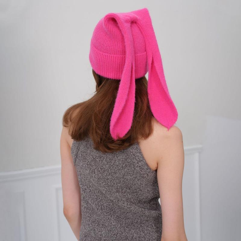 New Autumn and Winter Fashion Personalized Knitted Hat Warm Thickened Solid Color Cute Rabbit Ear Hat Women