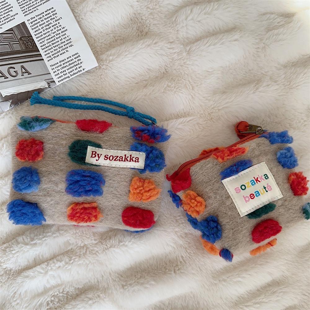 

Wallet Sanitary Napkin Storage Bag Plush Dots Cosmetic Bag Key Bag Plush Coin Purse Earphone C