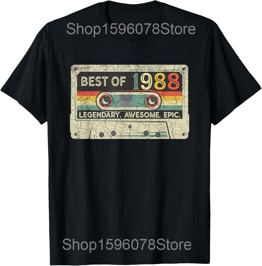 Funny Classic 1988 Vintage Cassette Tape T Shirts Men Pure Cotton Humor Streetwear Tee Shirt Short Sleeve Unisex Loose Clothing