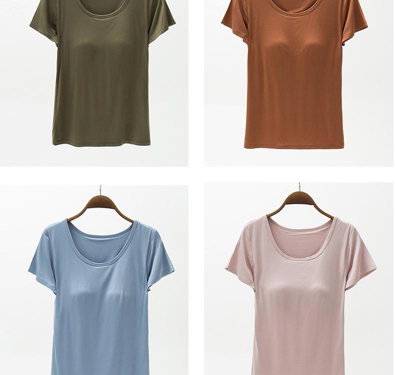 Damen Sommer T-Shirt mit gepolsterten Cups ohne Bügel und kurzen Ärmeln