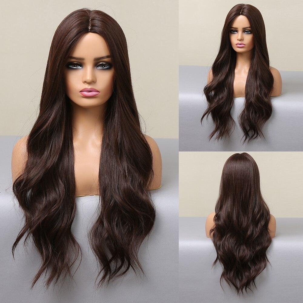 

Длинные черные синтетические парики EASIHAIR, средняя часть для чернокожих женщин, волнистые парики из натуральных волос для косплея, парики из термостойкого волокна