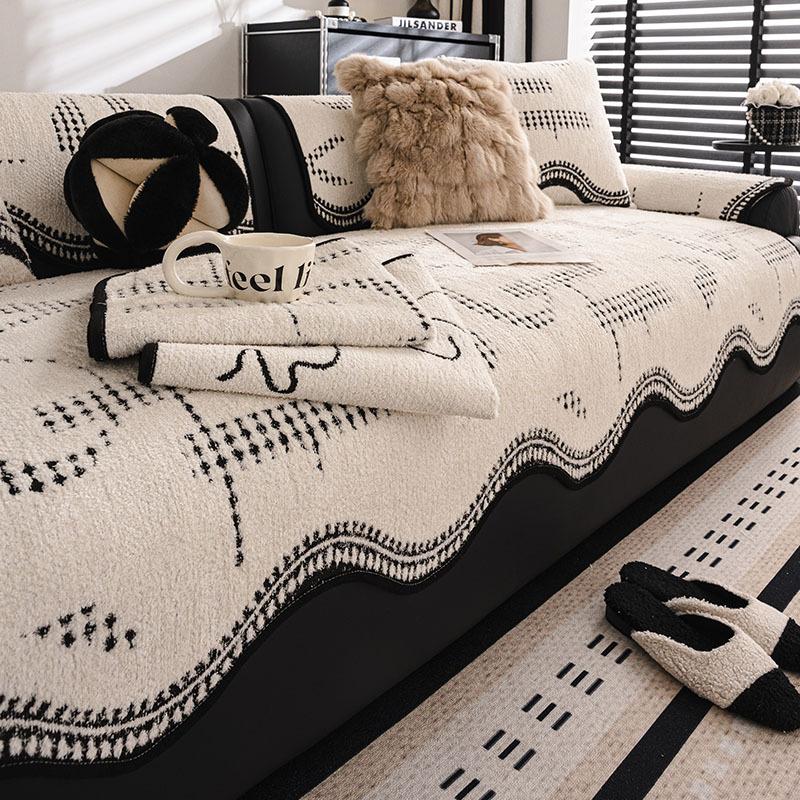 Plush Special-Shaped Sofa Cushion Autumn And Winter New Straight-Breasted Leather Sofa Seat Cushion Thickened Non-Slip Irregular Sofa Cover