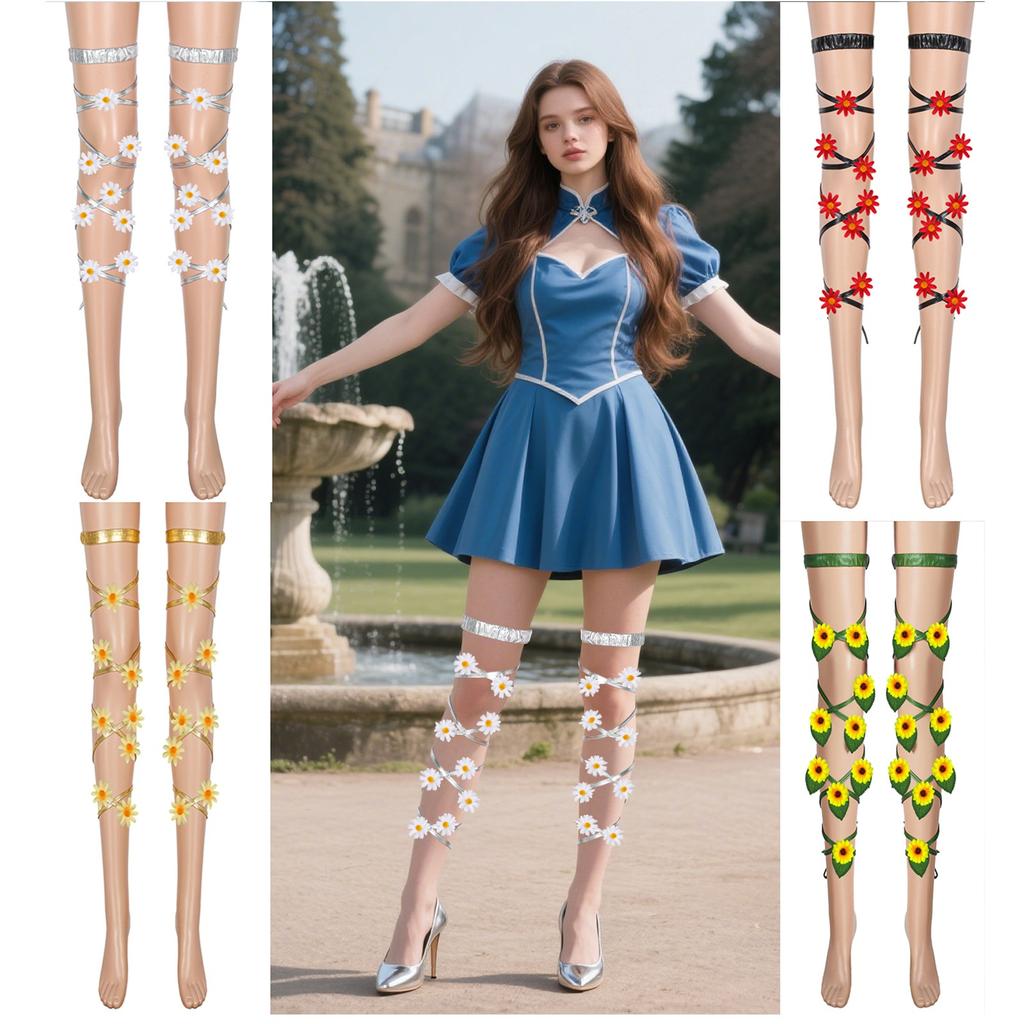 Festive Leggings Flower Decorated Chain Leg Ring