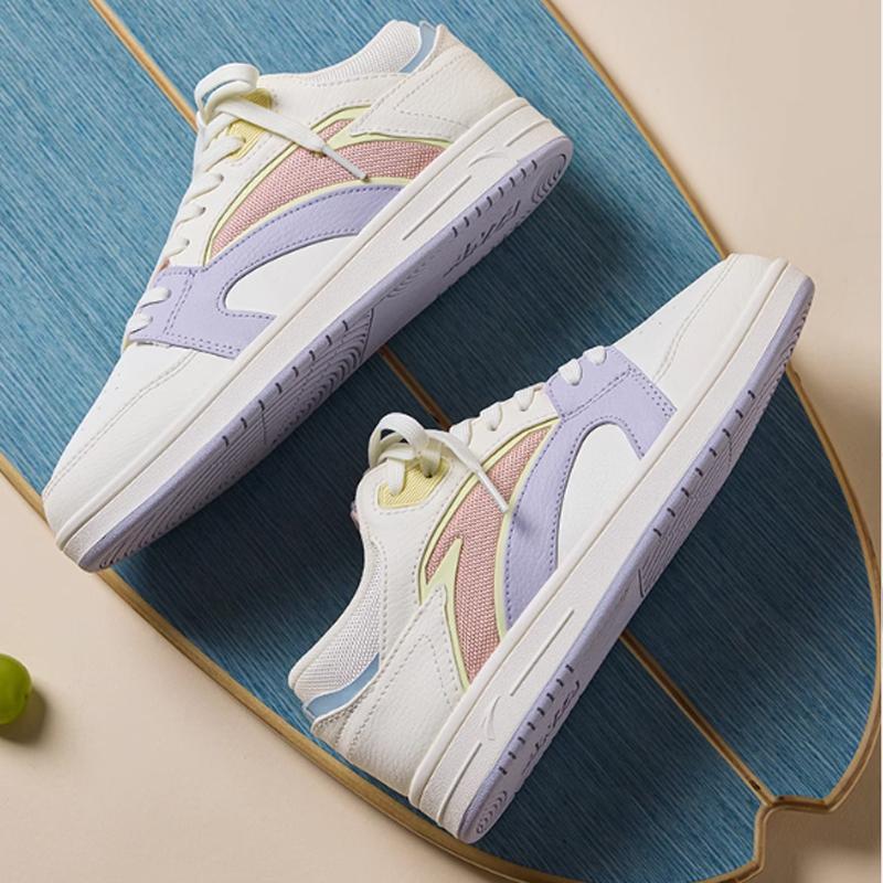 Anta Slip Resistant Abrasion Resistant Low top Skateboard Shoes Women's White Purple 122318057-4