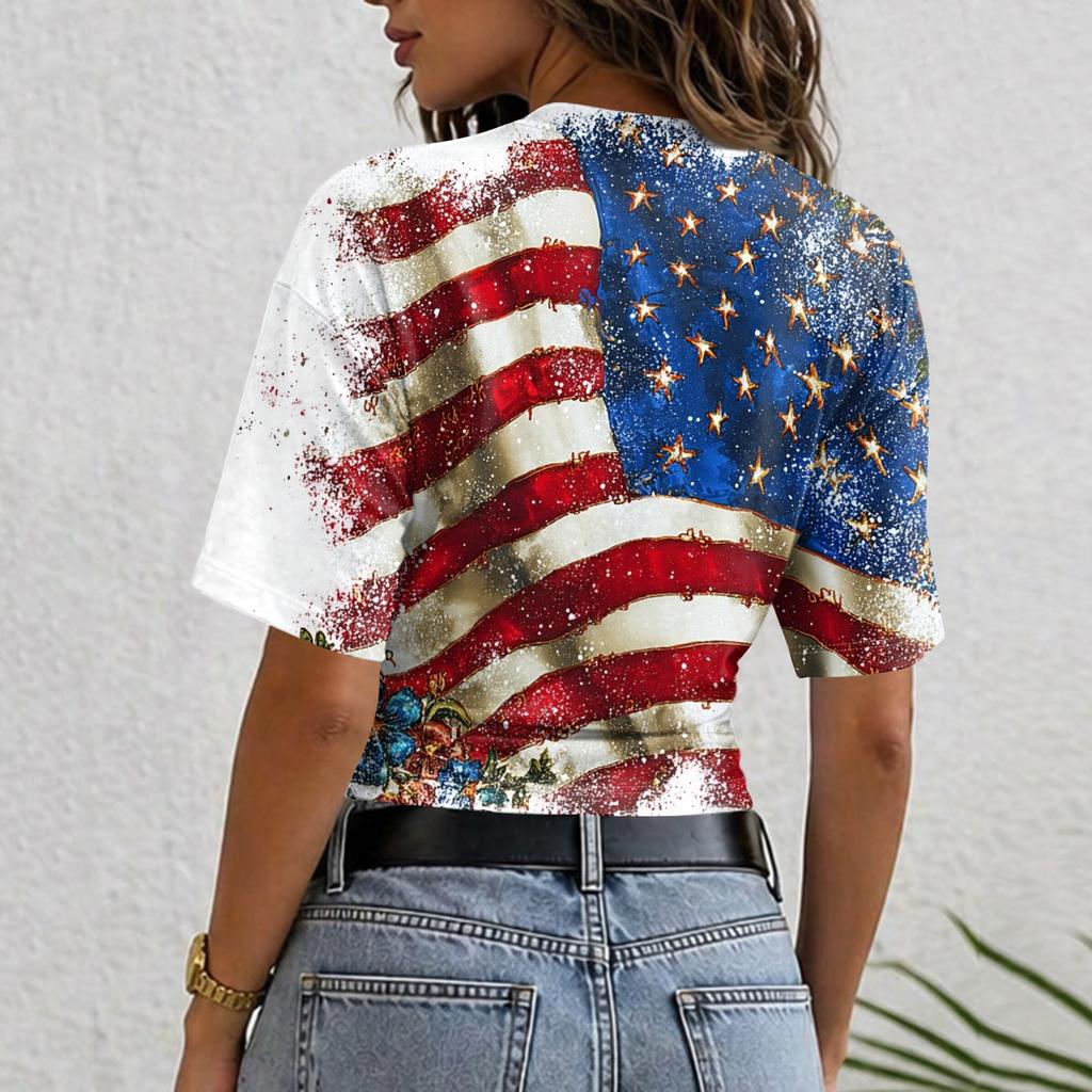 Women Crew Neck Pullover Short Sleeve T Shirt Loose Fit Casual Printed Tee Top